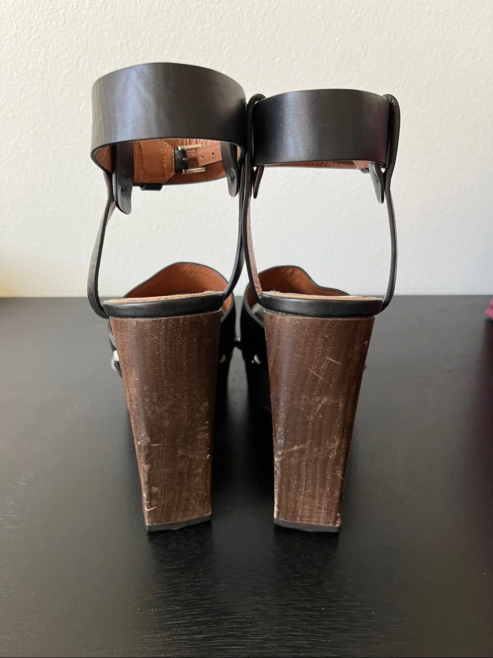 Givenchy PARIS  Black Leather Platform clog Sandals SOFIA size 8 (39)